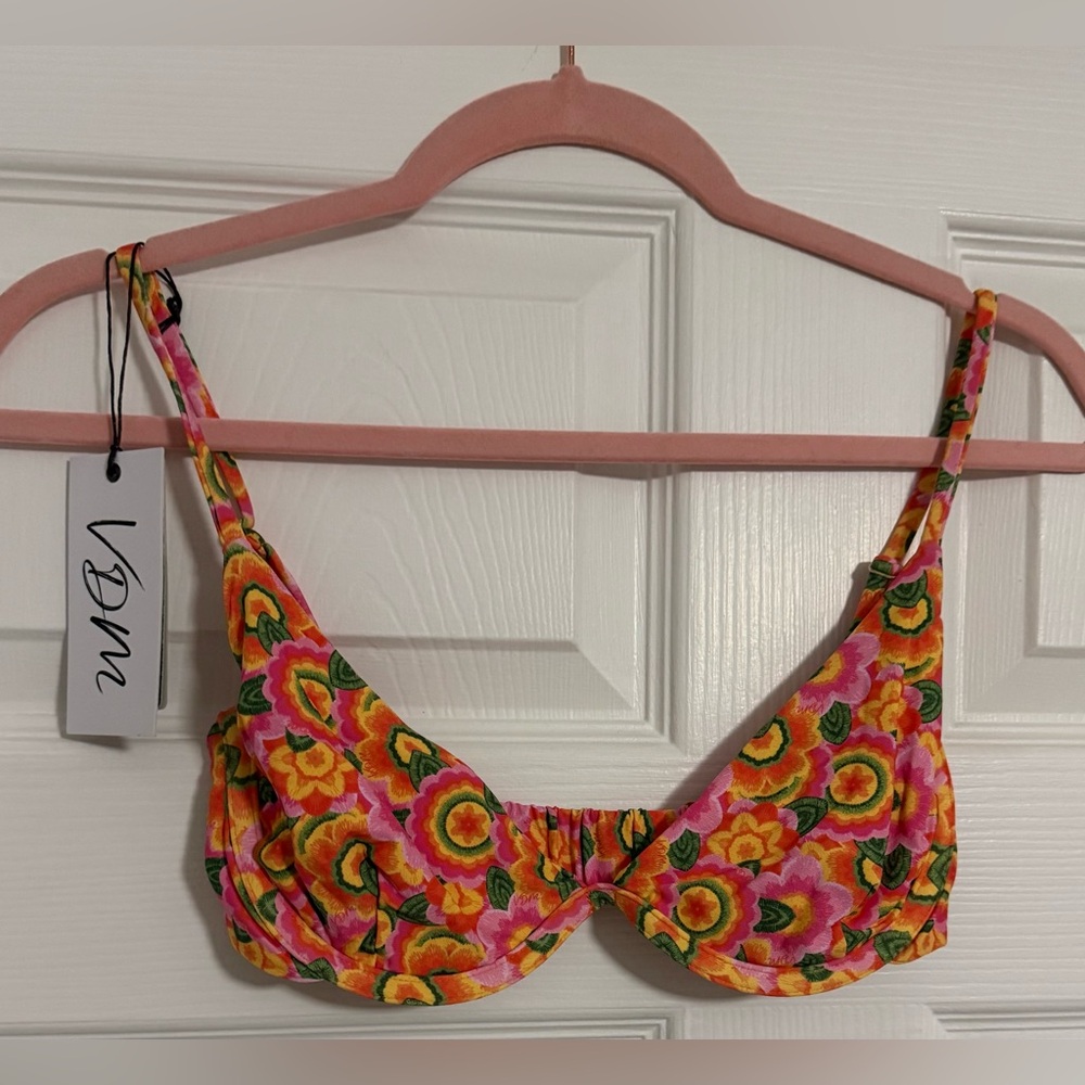 Pink and Orange Floral Bikini Top